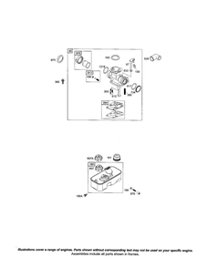 Carburetor/Fuel Tank Diagram and Parts List for 10G900 0015 Thru 0352 Briggs and Stratton Engine